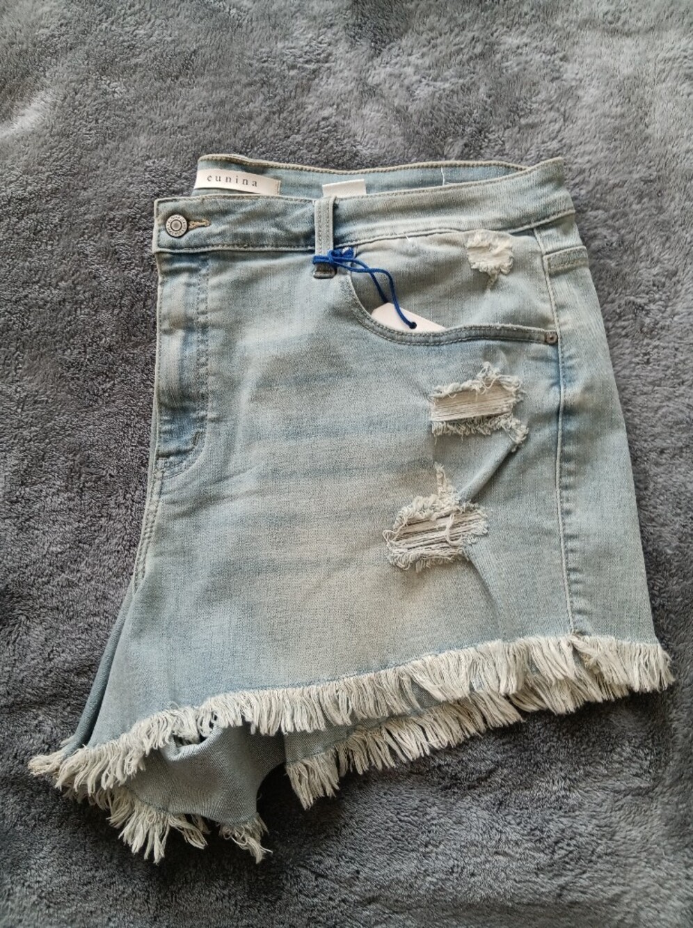 eunina Light Blue Distressed Denim Mini Skirt